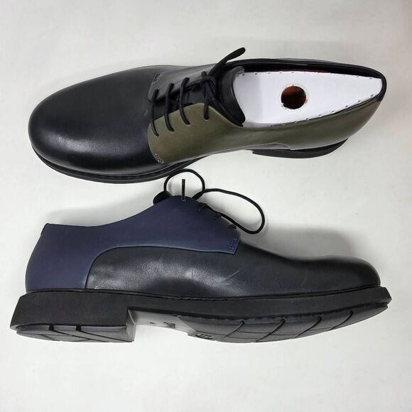 CAMPER TWINS TWS BLACK OLIVE BLUE LEATHER DERBY DUAL COLOR SHOES MENS 12 NEW - Picture 1 of 10